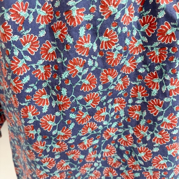 J. Crew Factory Printed Smocked-Neck Top Size XS Floral Navy Autumn High Neck - Picture 8 of 16